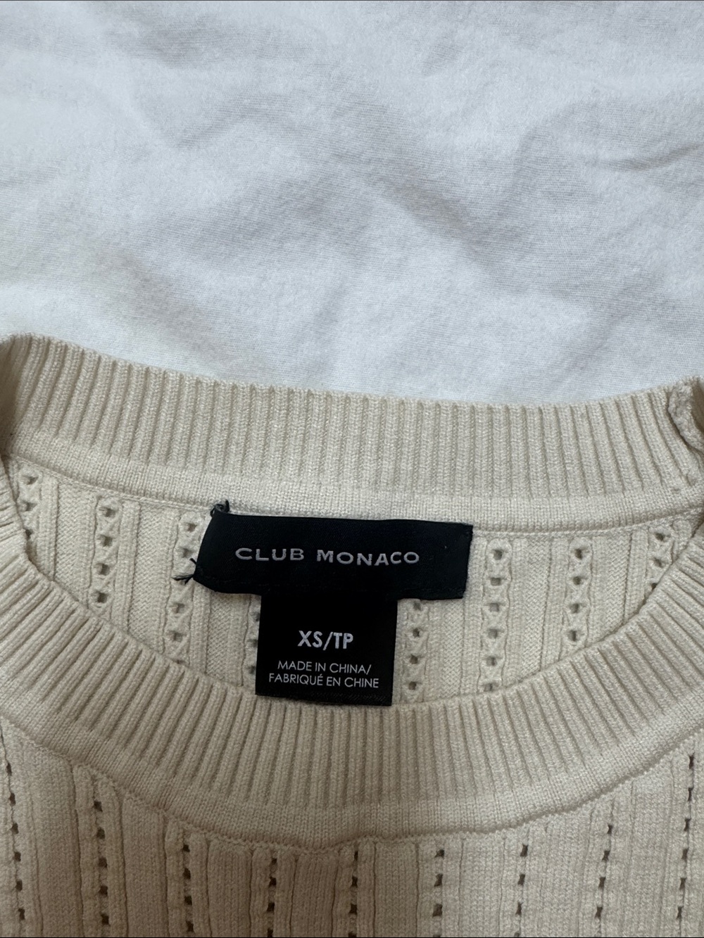 Club Monaco Cream Open-Knit Crewneck Sweater - Picture 2 of 4